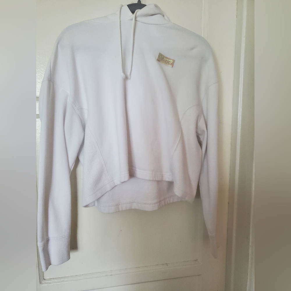 Vans White and Gold Asymmetrical Cropped Hoodie